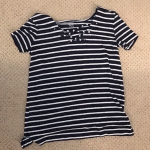 Old navy striped navy blue lace up top